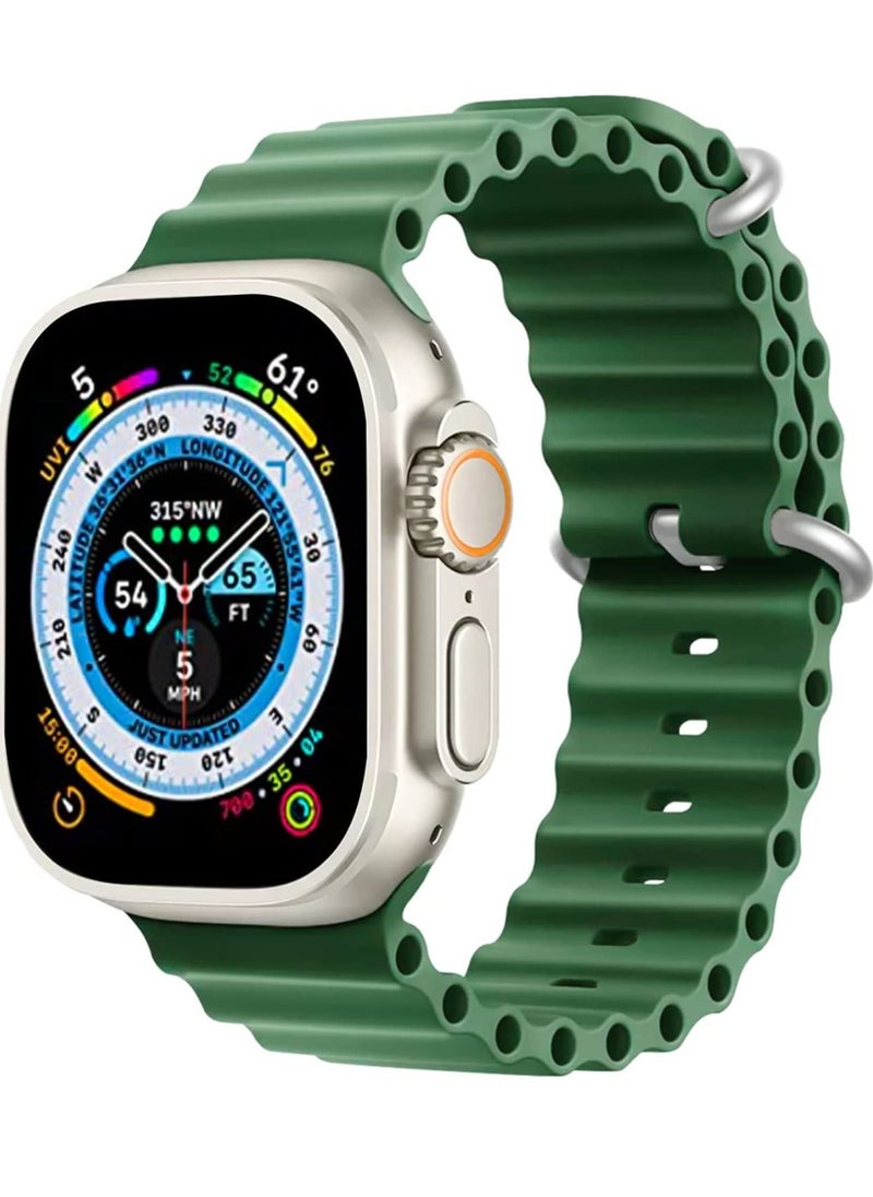 Generic - for Apple Watch Band Strap 42mm 44mm 45mm 49mm Ocean Soft Silicone Wristband Sport Replacement Bands with Adjustable Stainless Steel Buckle for iWatch Ultra Series 8 7 SE 6 5 4 3 2 1（Green） - Image 1