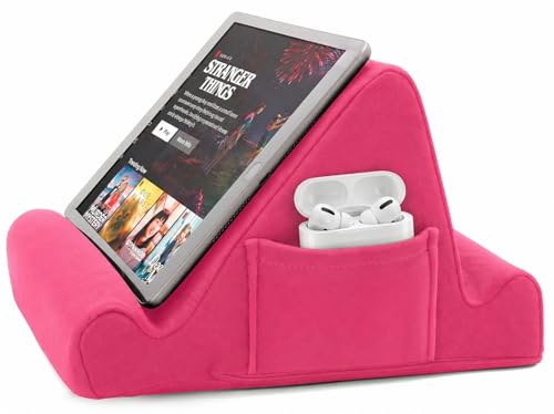Brookstone Tablet Lap Cushion TabletPhoneEbook Holder for Bed Flights and Travel Memory Foam Lap Desk for Reading and Hands Free Viewing Compatible iPad and Kindle Accessories Pink - Image 1