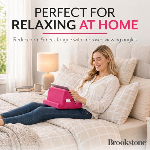 Brookstone Tablet Lap Cushion TabletPhoneEbook Holder for Bed Flights and Travel Memory Foam Lap Desk for Reading and Hands Free Viewing Compatible iPad and Kindle Accessories Pink - Image 3