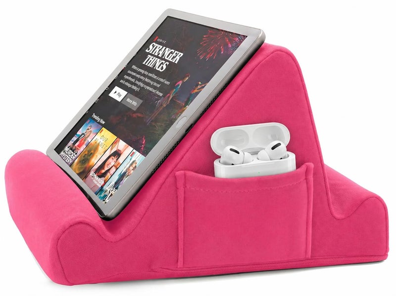 Brookstone Tablet Lap Cushion TabletPhoneEbook Holder for Bed Flights and Travel Memory Foam Lap Desk for Reading and Hands Free Viewing Compatible iPad and Kindle Accessories Pink - Image 2
