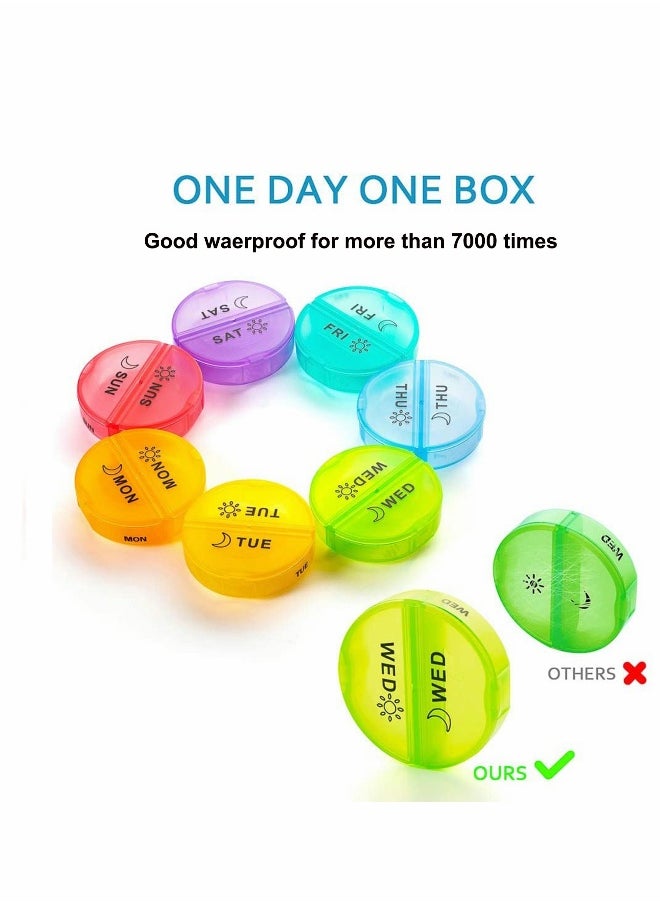 Generic - Weekly Pill Organizer 2 Times a Day, AM PM Pill Box with PU Case Portable for Travel Supplement, Small Tablet Boxes 7 Day, Round Dosette Box for Week, Daily Organizer for Vitamin Fish Oil - Image 1