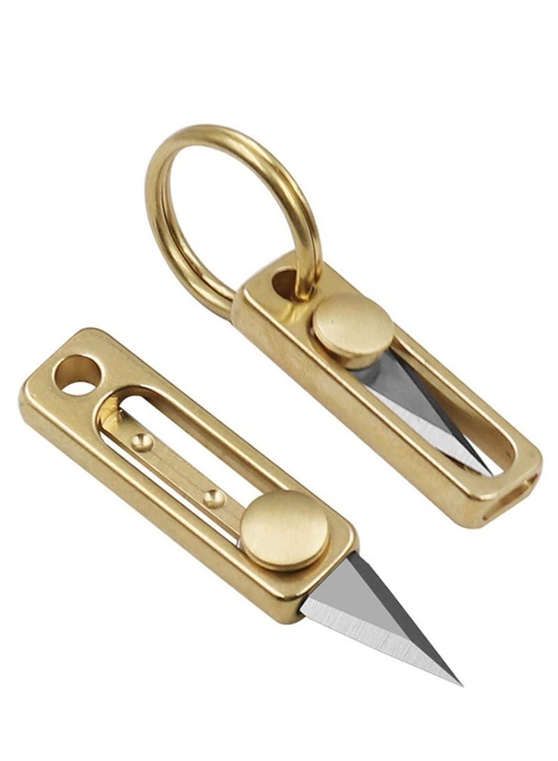 SYOSI Pocket Knife,Box Cutter Retractable,Cool Gadgets,Package Opener,Mini knife,Keychain Box Cutter,Keychain Knife Decoration Small and Sharp(Brass,2PCS) - Image 1