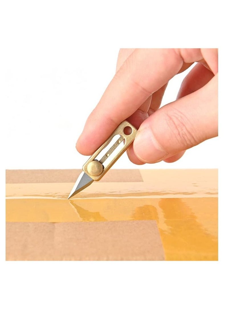 SYOSI Pocket Knife,Box Cutter Retractable,Cool Gadgets,Package Opener,Mini knife,Keychain Box Cutter,Keychain Knife Decoration Small and Sharp(Brass,2PCS) - Image 3