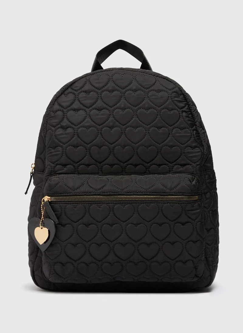 ماتلان Girls Black Heart Quilted Backpack