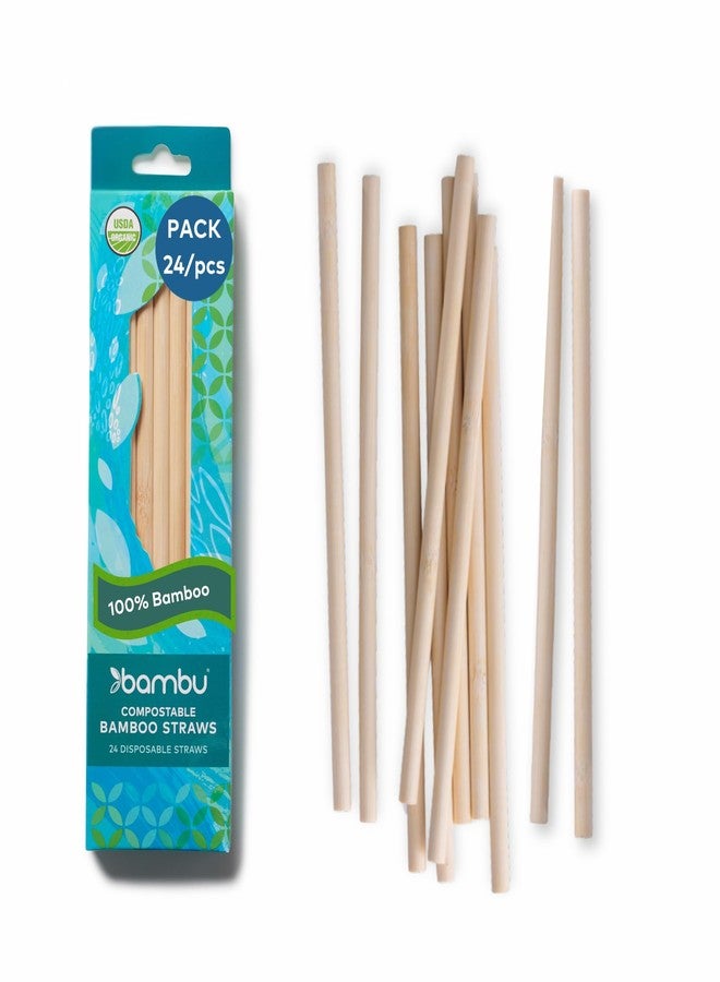 Bambu Pack of 24 - Disposable Bamboo Straws, Biodegradable Eco Friendly Products, Single Use Bamboo Straws, Wilt Free and Strong Compostable - Image 1