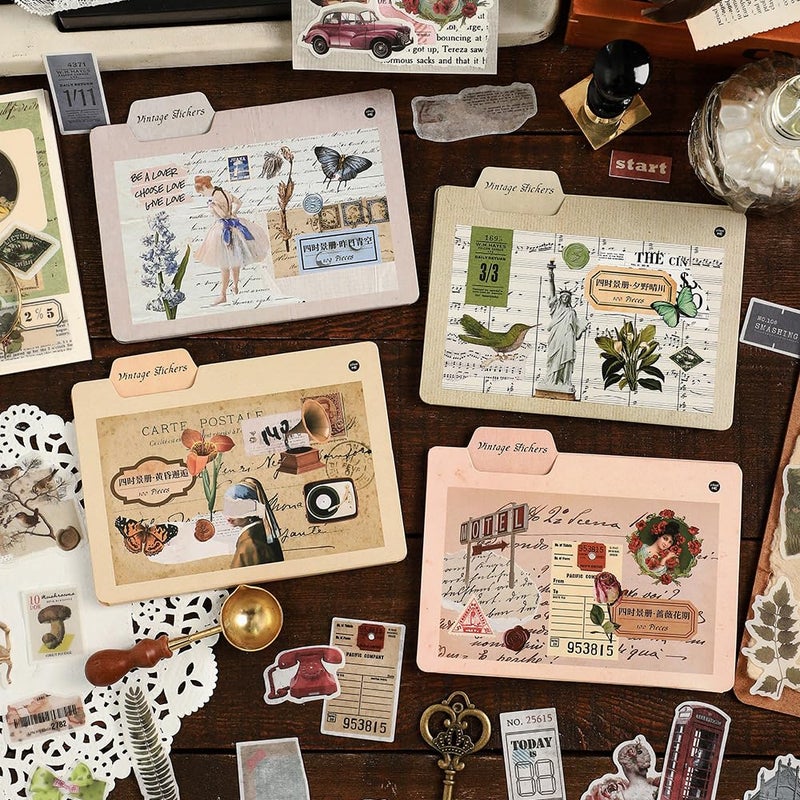 Maxleaf Vintage Washi Sticker Set, 400PCS Floral Retro Nostalgic Ephemera Stickers for Scrapbooking Journaling DIY Crafts Planner Diary Album Handmade Work Journal Envelope Gift Wrapping - Image 2
