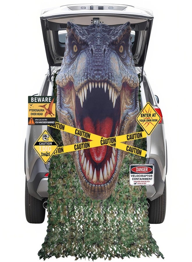 Presentastic Halloween Dinosaur Trunk or Treat Car Decorations Kit for SUV, Car-Safe Setup & Reusable Realistic Dino Tarp & Stickers for Jurassic Park Theme Party Haunted House Archway Garage Decor - Image 1