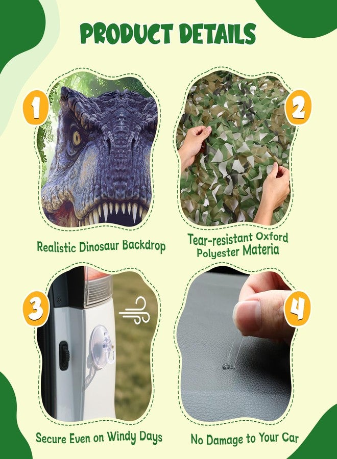 Presentastic Halloween Dinosaur Trunk or Treat Car Decorations Kit for SUV, Car-Safe Setup & Reusable Realistic Dino Tarp & Stickers for Jurassic Park Theme Party Haunted House Archway Garage Decor - Image 4