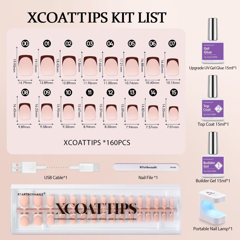 BTArtboxnails XCOATTIPS French Tip Press on Nails - Skin Tones Short Press On Nails Square, Soft Gel Nail Tips with Nail Gel, French Protecting Duo, Nail Lamp, All in One Fake Nail Extension Kit - Image 5