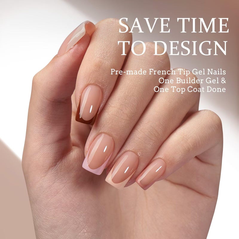 BTArtboxnails XCOATTIPS French Tip Press on Nails - Skin Tones Short Press On Nails Square, Soft Gel Nail Tips with Nail Gel, French Protecting Duo, Nail Lamp, All in One Fake Nail Extension Kit - Image 2