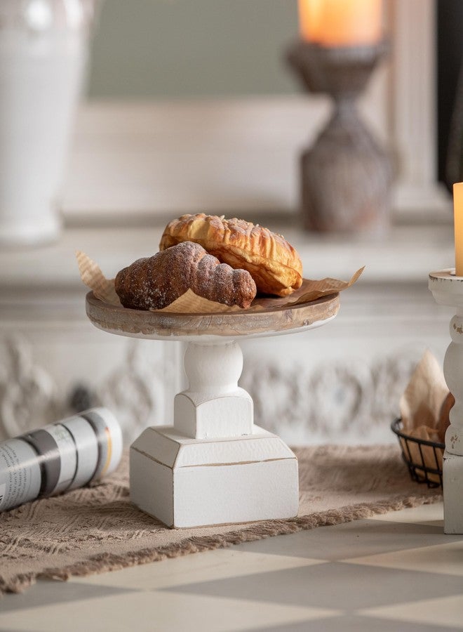 SOFE Round Wood Cake Stand Rustic - 9 Inch White Cake Pedestal Stand - Cake Plate Stand Display Riser for Dessert Table - Candle Holder Tray for Birthday, Parties, Wedding - Image 4