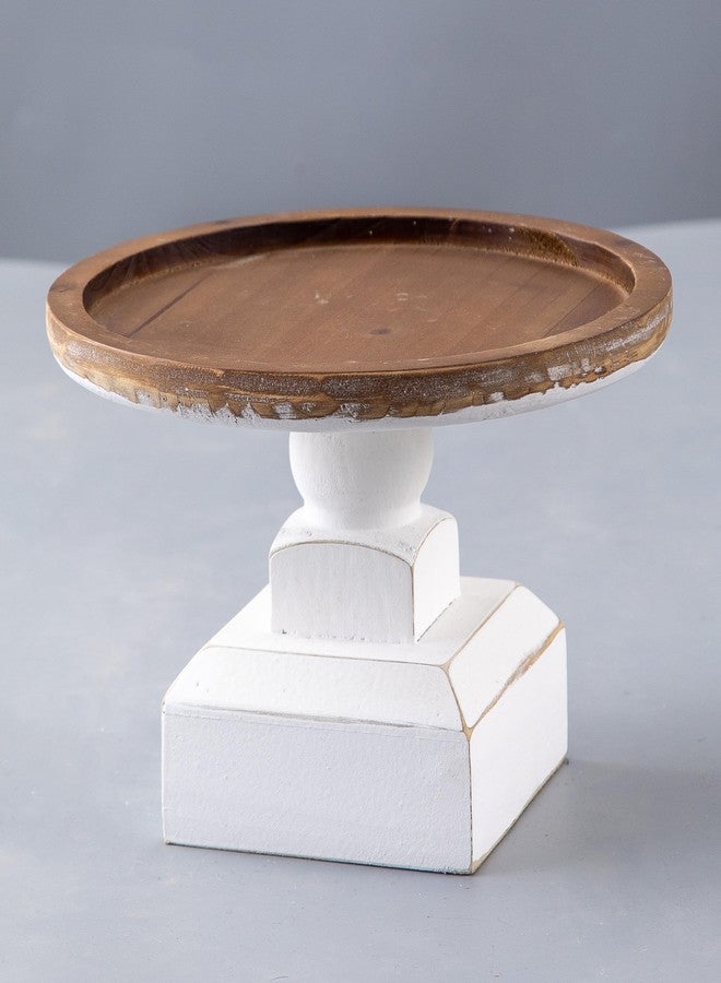 SOFE Round Wood Cake Stand Rustic - 9 Inch White Cake Pedestal Stand - Cake Plate Stand Display Riser for Dessert Table - Candle Holder Tray for Birthday, Parties, Wedding - Image 5
