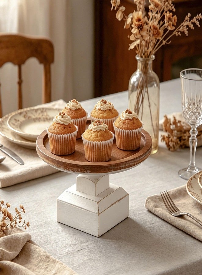SOFE Round Wood Cake Stand Rustic - 9 Inch White Cake Pedestal Stand - Cake Plate Stand Display Riser for Dessert Table - Candle Holder Tray for Birthday, Parties, Wedding - Image 1