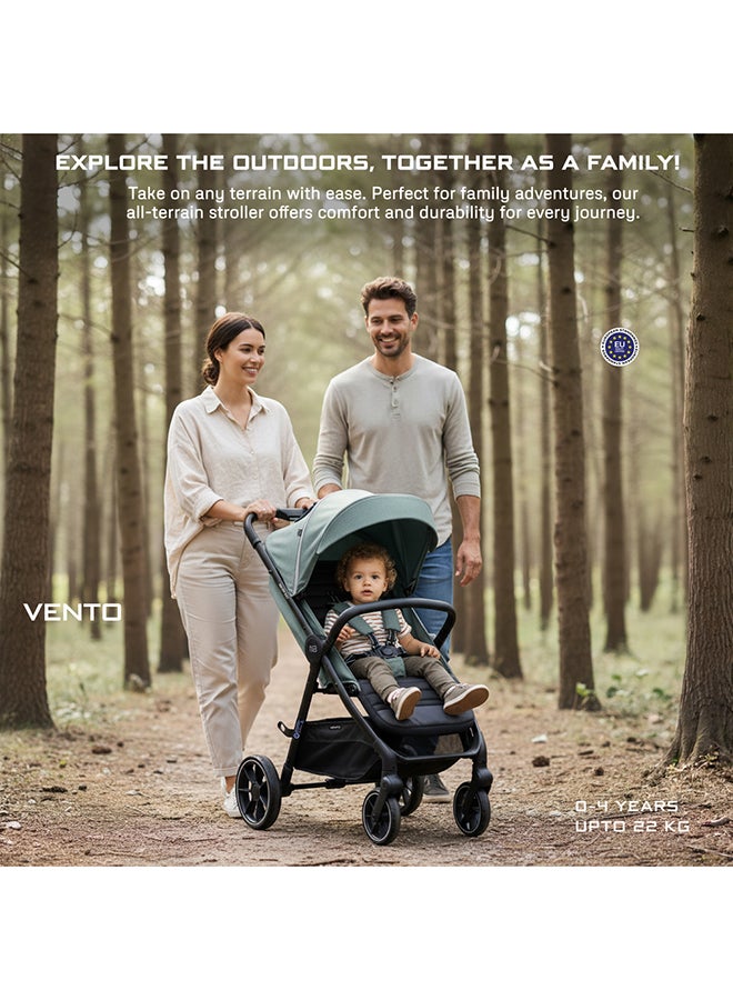 Neobreez VENTO All Terrain Stroller High Landscape Stroller One Hand Fold Travel and Adventure Buggy Stroller Outdoor Stroller, UV&Waterproof Canopy, Bag, Phone⋓ Holder&Toy Strap, LED lights,0-4yrs,22kg,3yrs Warranty - Image 3