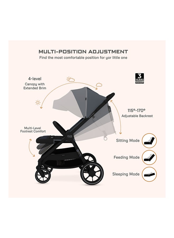 Neobreez VENTO All Terrain Stroller High Landscape Stroller One Hand Fold Travel and Adventure Buggy Stroller Outdoor Stroller, UV&Waterproof Canopy, Bag, Phone⋓ Holder&Toy Strap, LED lights,0-4yrs,22kg,3yrs Warranty - Image 4