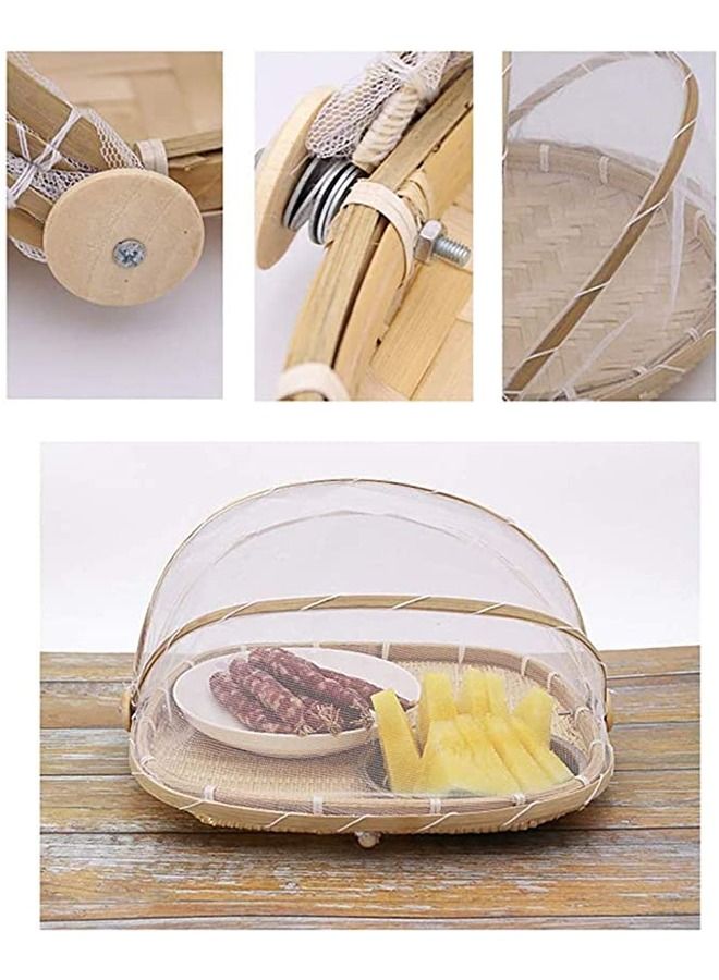 NKX Set of 3 Bamboo Food Serving Trays with Food Mesh Cover  - Image 3