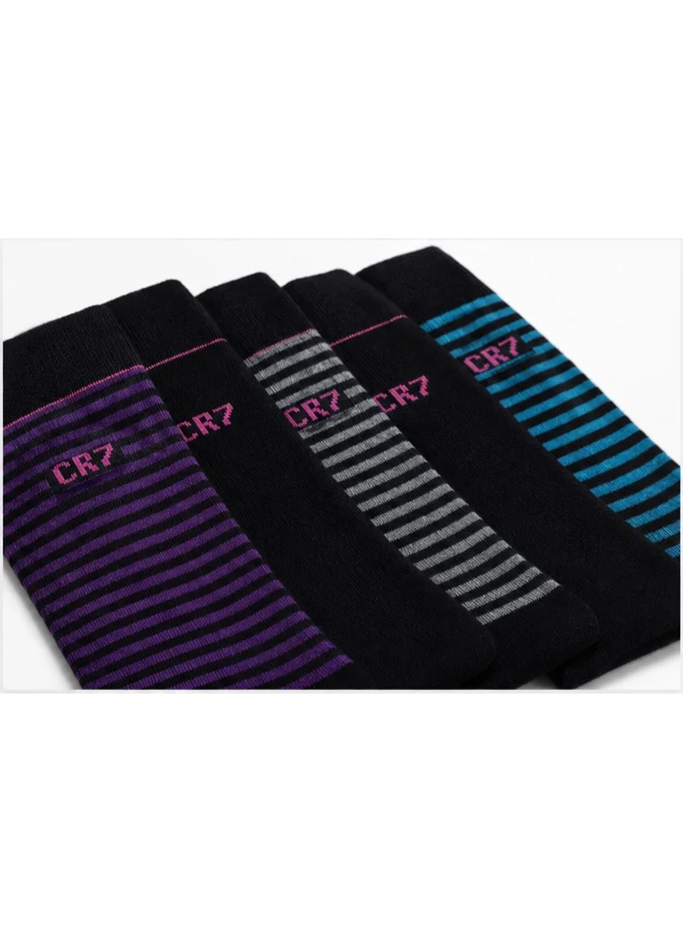 Cr7 CR7 Men's Socks 5-Pack, Cotton Rich Crew Socks, EU Size 40–46, 75% Cotton, 22% Polyester, 3% Elastane, Comfortable Stretch Fit, Multicolor Designs