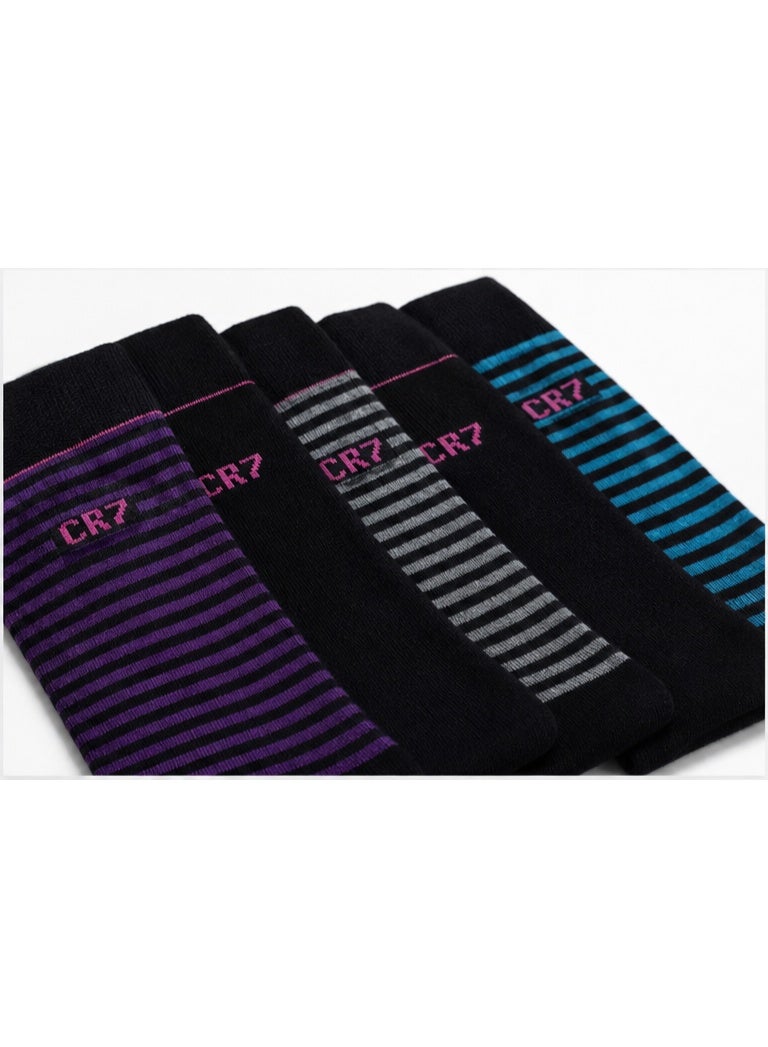 CR7 Men's Socks 5-Pack, Cotton Rich Crew Socks, EU Size 40–46, 75% Cotton, 22% Polyester, 3% Elastane, Comfortable Stretch Fit, Multicolor Designs - Image 2