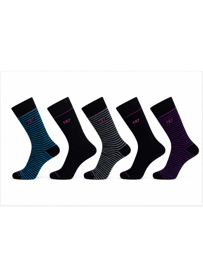 CR7 Men's Socks 5-Pack, Cotton Rich Crew Socks, EU Size 40–46, 75% Cotton, 22% Polyester, 3% Elastane, Comfortable Stretch Fit, Multicolor Designs - Image 1