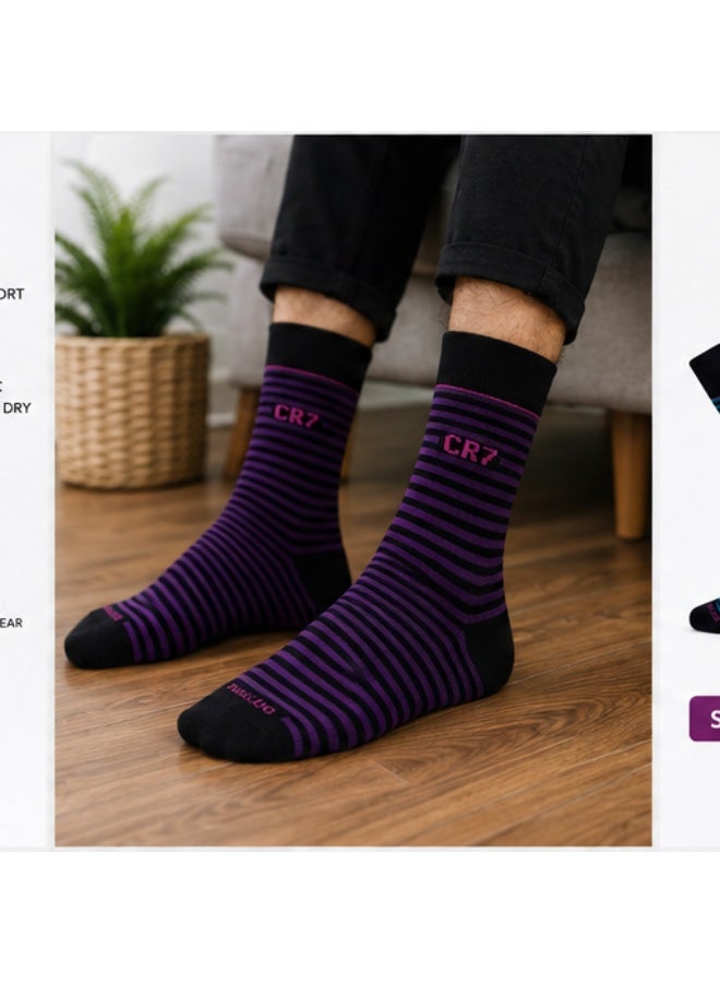 CR7 Men's Socks 5-Pack, Cotton Rich Crew Socks, EU Size 40–46, 75% Cotton, 22% Polyester, 3% Elastane, Comfortable Stretch Fit, Multicolor Designs - Image 4