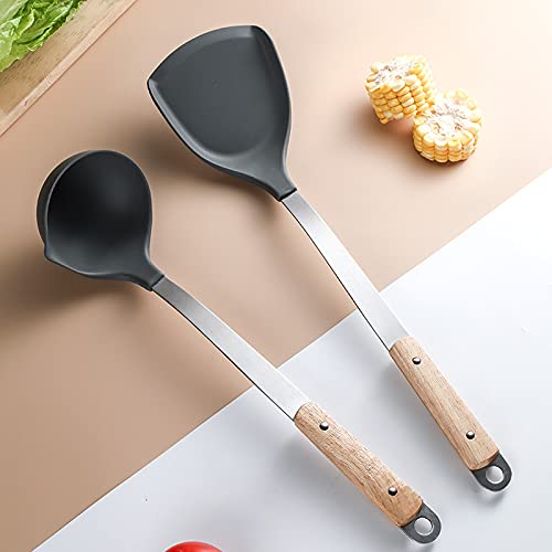 SIYANSHU Stainless Steel Ladle NonStick Silicone Wok Ladle with HeatResistant Wood Handle CorrosionResistant Durable Wok Utensils Kitchen Pack of1 Ladle - Image 4