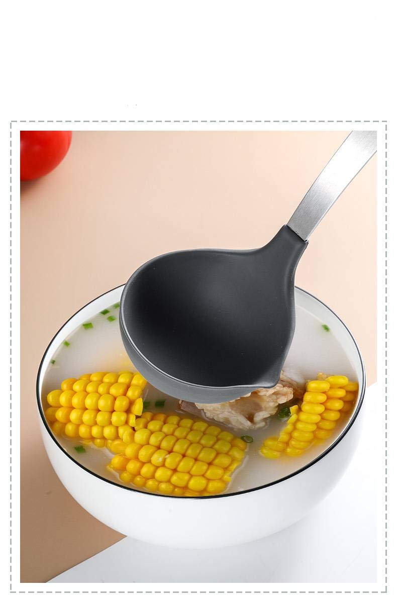 SIYANSHU Stainless Steel Ladle NonStick Silicone Wok Ladle with HeatResistant Wood Handle CorrosionResistant Durable Wok Utensils Kitchen Pack of1 Ladle - Image 5