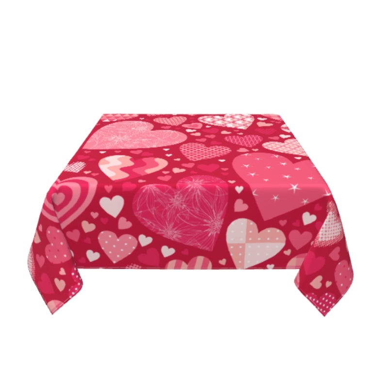 aportt Valentine's Day Square Tablecloth 60Ã—60 Inches Pink Love Hearts Table Cover Washable Wrinkle Free Stain Resistant Water-Proof Valentines Red Table Cloth - Image 3