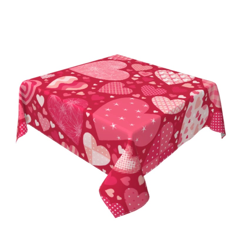aportt Valentine's Day Square Tablecloth 60Ã—60 Inches Pink Love Hearts Table Cover Washable Wrinkle Free Stain Resistant Water-Proof Valentines Red Table Cloth - Image 2