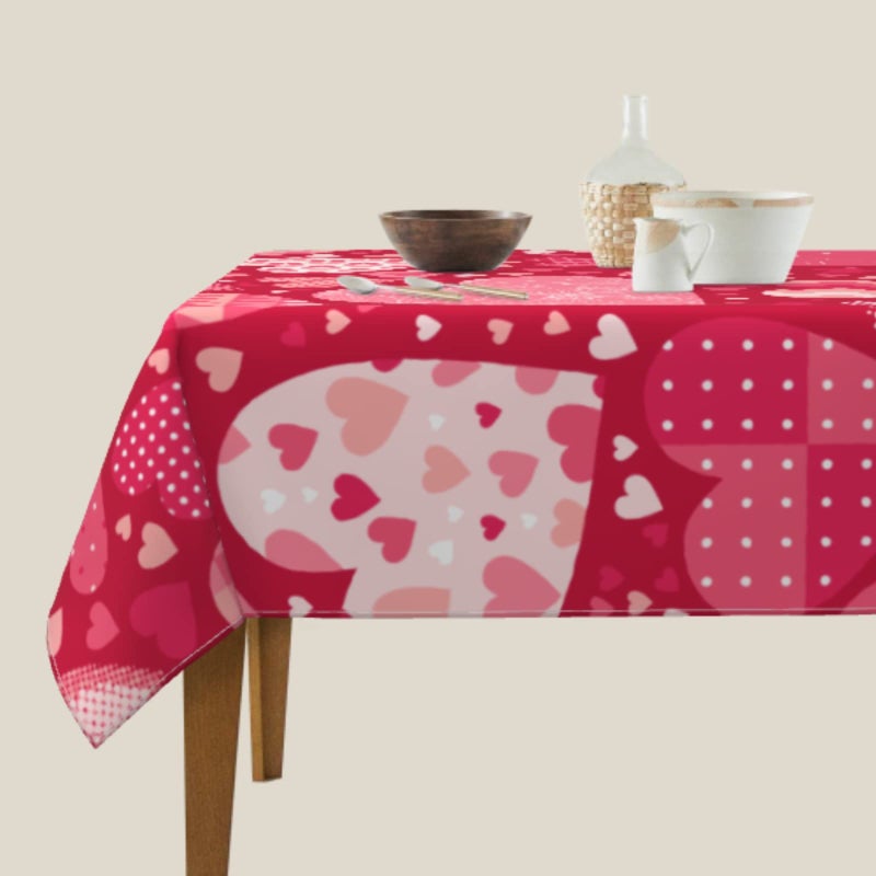 aportt Valentine's Day Square Tablecloth 60Ã—60 Inches Pink Love Hearts Table Cover Washable Wrinkle Free Stain Resistant Water-Proof Valentines Red Table Cloth - Image 4