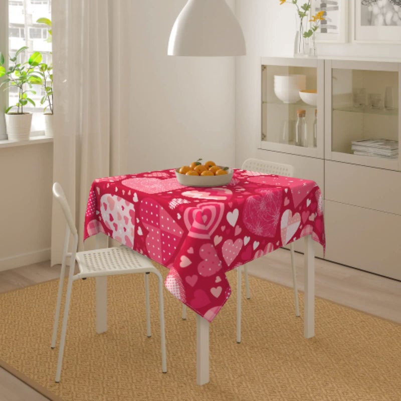 aportt Valentine's Day Square Tablecloth 60Ã—60 Inches Pink Love Hearts Table Cover Washable Wrinkle Free Stain Resistant Water-Proof Valentines Red Table Cloth - Image 5