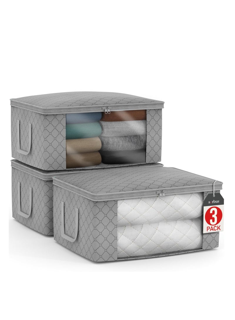 Bukela Clothes Storage Bags - Foldable Blanket Storage Bins for Organizing Bedroom, Closet, Clothing, Comforter, Organization with Clear Window, Lids and Carry Handles - Set of 3 - Image 1