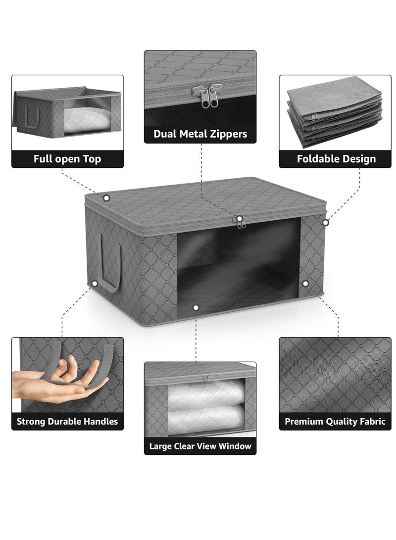 Bukela Clothes Storage Bags - Foldable Blanket Storage Bins for Organizing Bedroom, Closet, Clothing, Comforter, Organization with Clear Window, Lids and Carry Handles - Set of 3 - Image 2