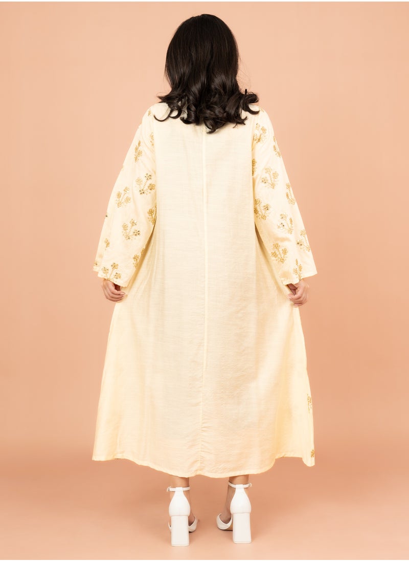 IKKXA Elegant Jalabiya with Intricate Embroidery Work IK6005 Beige  - Image 4