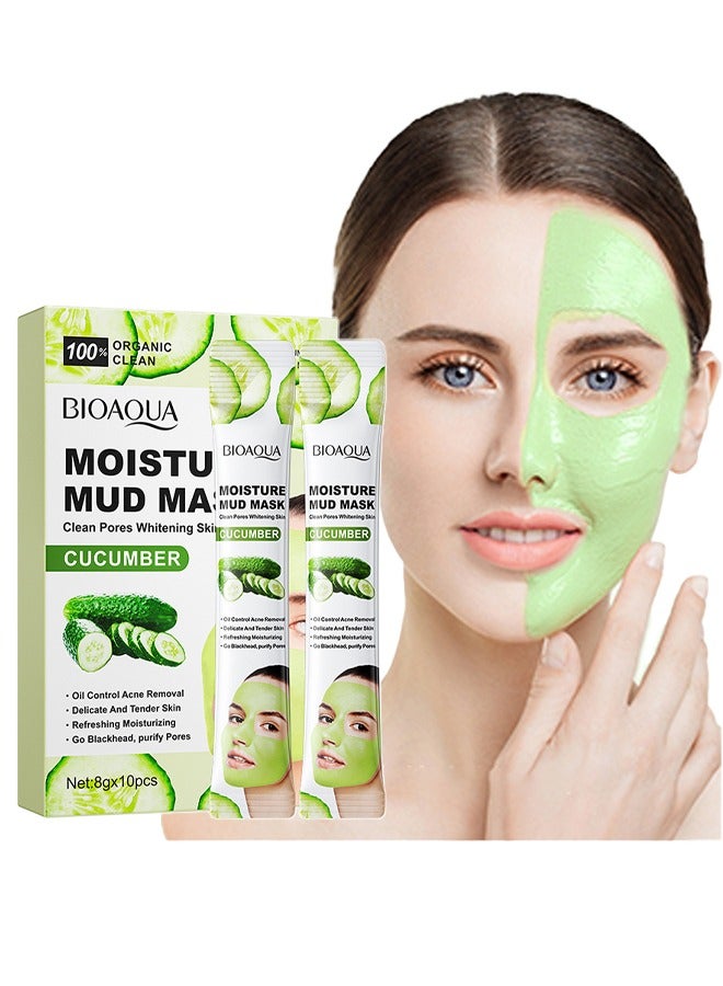 بيو أكوا قناع الطين للترطيب - قناع طين الوجه المرطب بالخيار تنظيف المسام للتحكم في الزيت بشرة الوجه المنعشة 8 جم × 10 قطع - Image 1