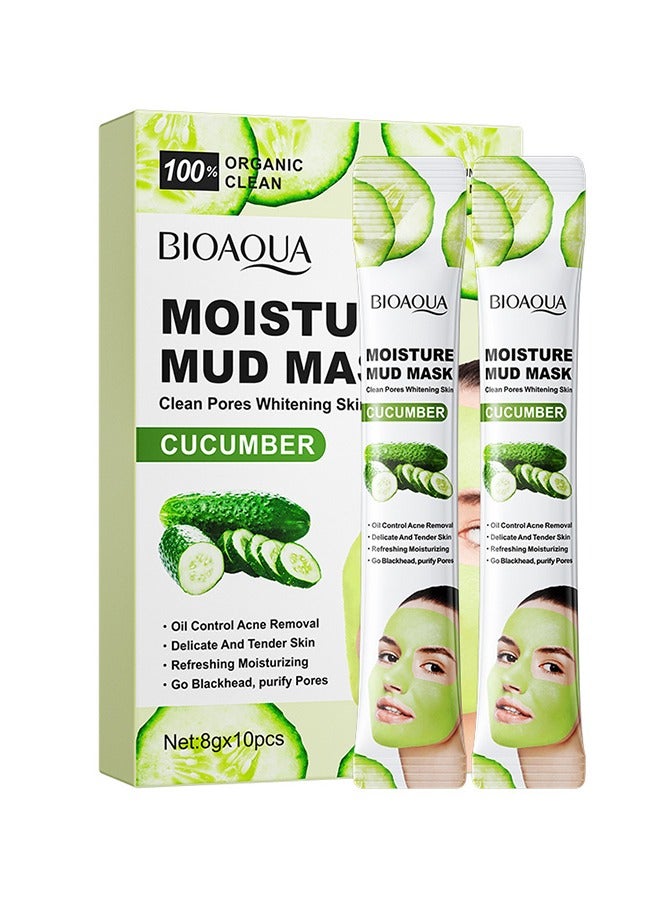 بيو أكوا قناع الطين للترطيب - قناع طين الوجه المرطب بالخيار تنظيف المسام للتحكم في الزيت بشرة الوجه المنعشة 8 جم × 10 قطع - Image 2
