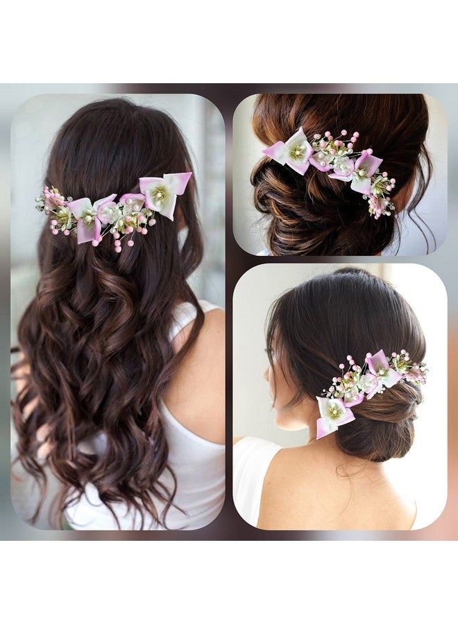 توهج الشعر زهرة زنبق صناعية مع حجر وعرق اللؤلؤ للشعر/كعكة جودا/دبوس شعر العروس/مشبك شعر/إكسسوارات شعر للنساء والفتيات - 2383، وردي فاتح - Image 4