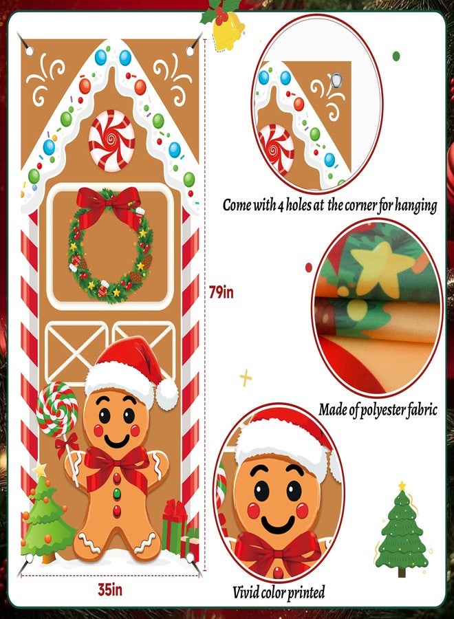 REDWORD Gingerbread Christmas Door Cover, 79x35Inch Reusable Gingerbread Front Door Banner Backdrop Outdoor Sign for Christmas Home Office Wall Doors Party Decorations - Image 2