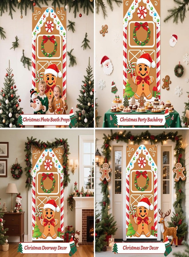 REDWORD Gingerbread Christmas Door Cover, 79x35Inch Reusable Gingerbread Front Door Banner Backdrop Outdoor Sign for Christmas Home Office Wall Doors Party Decorations - Image 4