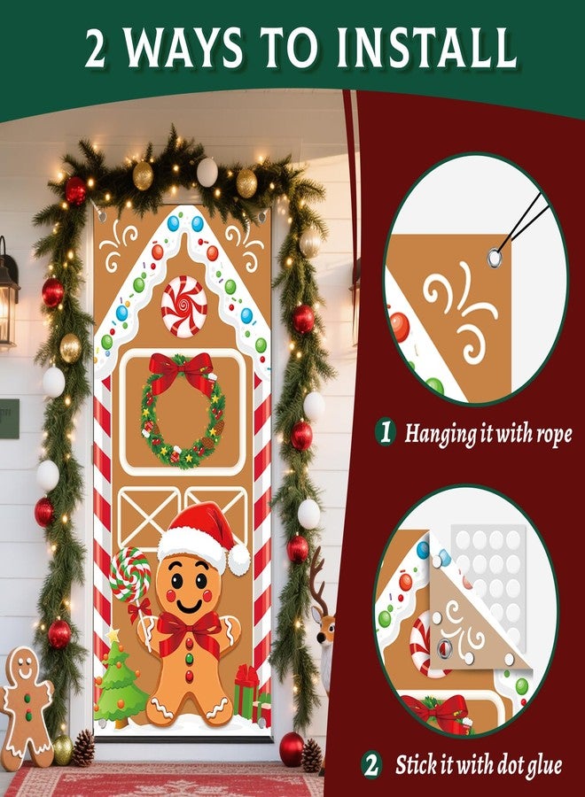 REDWORD Gingerbread Christmas Door Cover, 79x35Inch Reusable Gingerbread Front Door Banner Backdrop Outdoor Sign for Christmas Home Office Wall Doors Party Decorations - Image 3