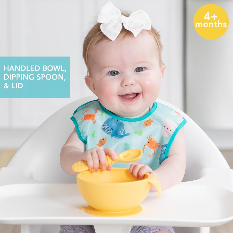 Bumkins Baby Bowl, Silicone Feeding Set with Suction for Baby and Toddler, Includes Spoon and Lid, First Feeding Set, Training Essentials for Baby Led Weaning for Babies 4 Months Up, Pineapple - Image 2