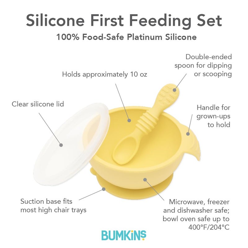 Bumkins Baby Bowl, Silicone Feeding Set with Suction for Baby and Toddler, Includes Spoon and Lid, First Feeding Set, Training Essentials for Baby Led Weaning for Babies 4 Months Up, Pineapple - Image 5