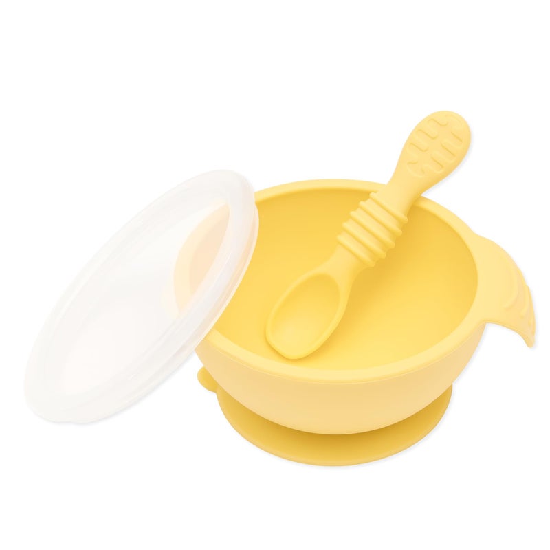 Bumkins Baby Bowl, Silicone Feeding Set with Suction for Baby and Toddler, Includes Spoon and Lid, First Feeding Set, Training Essentials for Baby Led Weaning for Babies 4 Months Up, Pineapple - Image 1