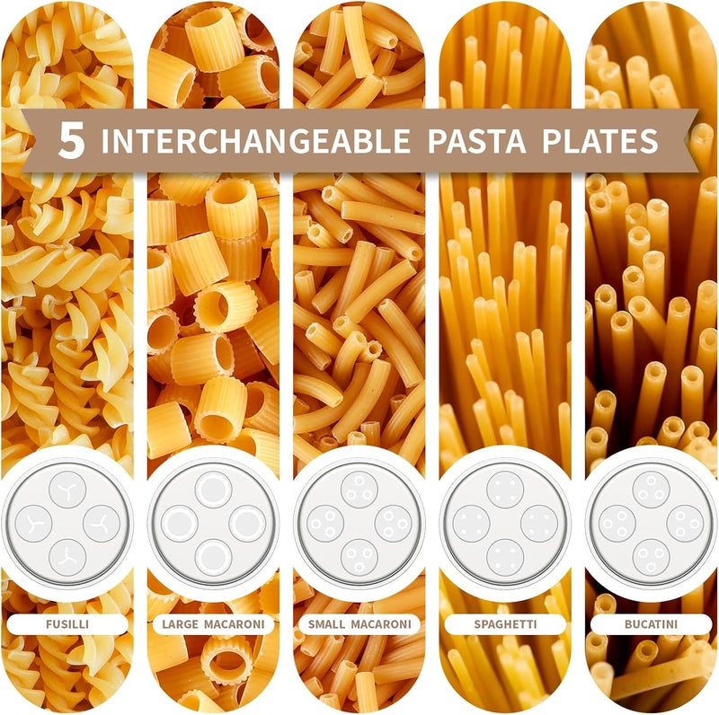 Atbod Metal Gourmet Pasta Press Attachment for Kitchenaid Stand Mixer, Pasta Maker Attachment with 5 Interchangeable Plates, Spaghetti Bucatini Fusilli Large/Small Macaroni - Image 3