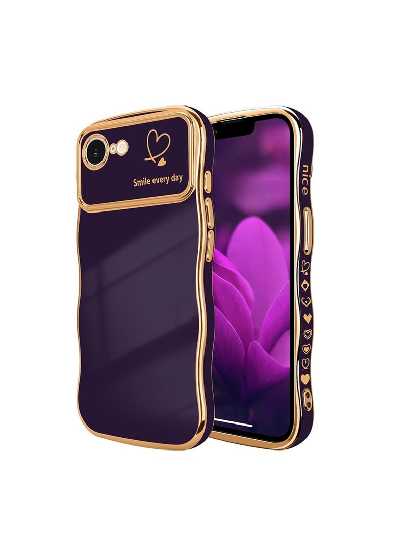 WRISTWISE Case Cover for iPhone 16e, Cute Wave Frame Curly Shape with Love Heart Pattern Raised Camera Protection Cover Luxury Plating Shockproof Phone Case for iPhone 16e, Purple - Image 1