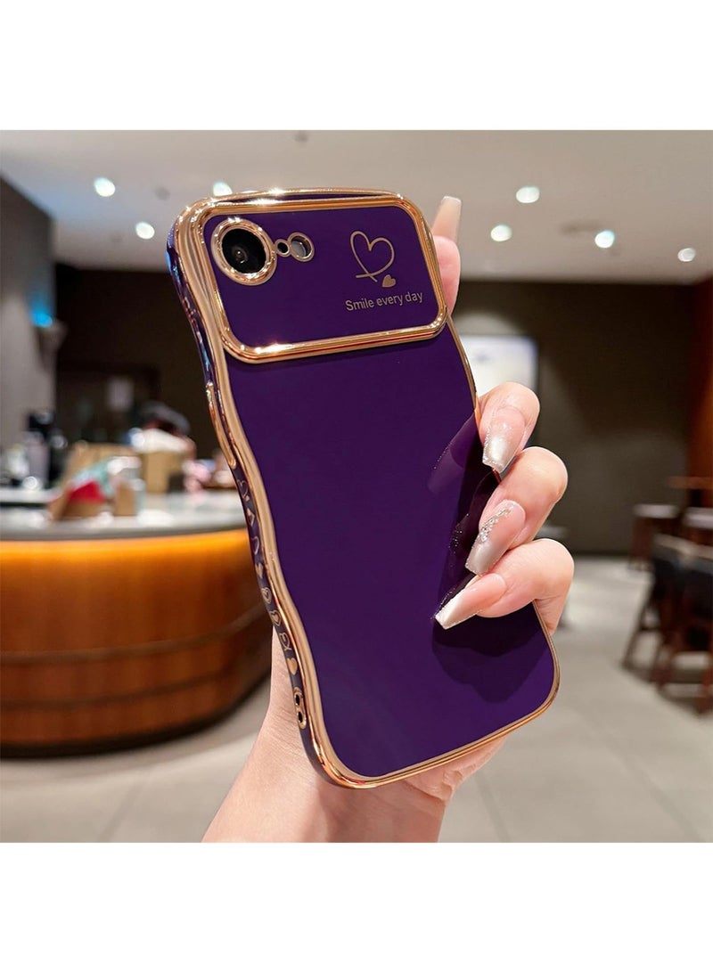 WRISTWISE Case Cover for iPhone 16e, Cute Wave Frame Curly Shape with Love Heart Pattern Raised Camera Protection Cover Luxury Plating Shockproof Phone Case for iPhone 16e, Purple - Image 2