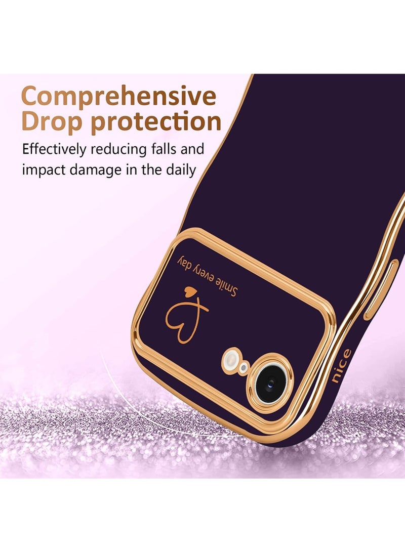 WRISTWISE Case Cover for iPhone 16e, Cute Wave Frame Curly Shape with Love Heart Pattern Raised Camera Protection Cover Luxury Plating Shockproof Phone Case for iPhone 16e, Purple - Image 3
