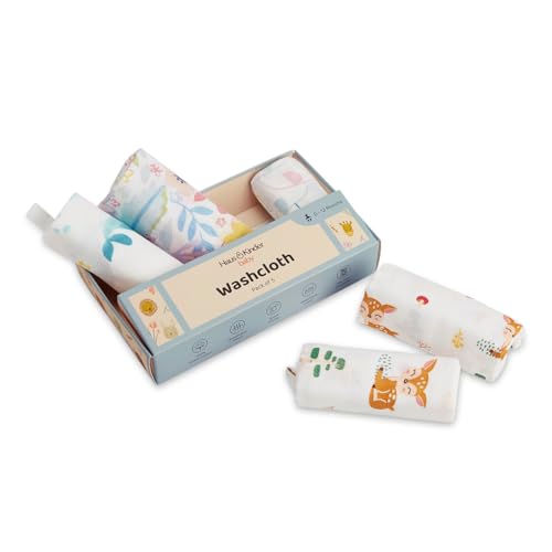 haus & kinder 100% Cotton Muslin Baby Washcloths – Pack of 5 | Soft, Absorbent & Breathable | Newborn Bath Towels | Colorful Baby Washcloth Bundle | Reusable Face & Burp Cloths, Multicolor - Image 3