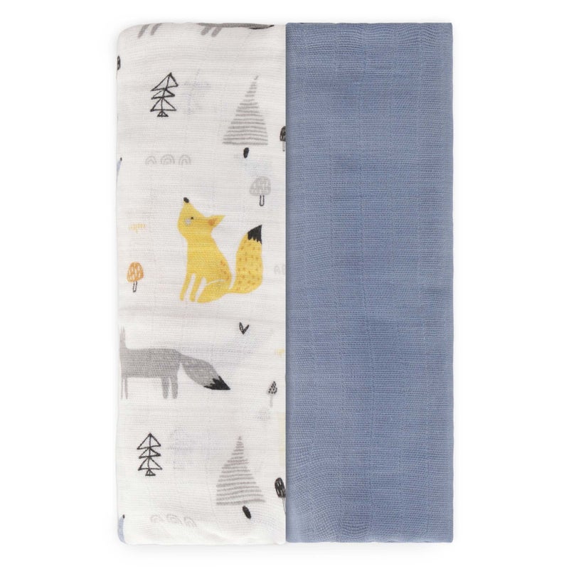 Featherhead 100 Cotton Muslin Swaddle Blankets for Baby Boy  Large 47x 47  PreWashed Soft  Breathable  Newborn Essential  Perfect Baby Registry Gift 2 Pack  Blue Foxes
