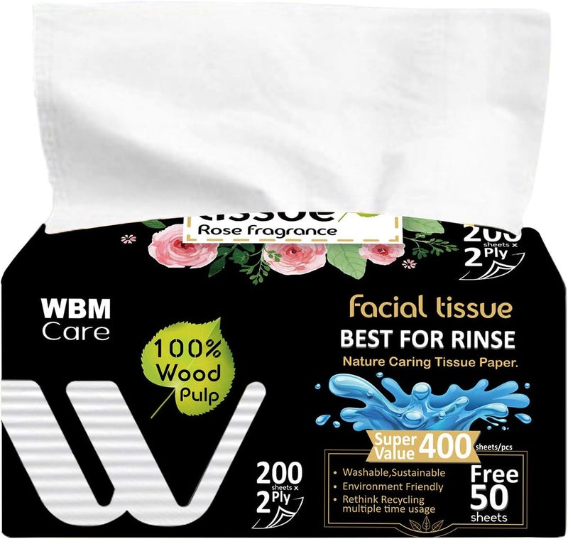 WBM Care Professional Facial Tissues with Rose Fragrance  10 Boxes per Case 200 Sheets Each Pack of 10  UltraSoft White Tissues for Gentle Care - Image 3
