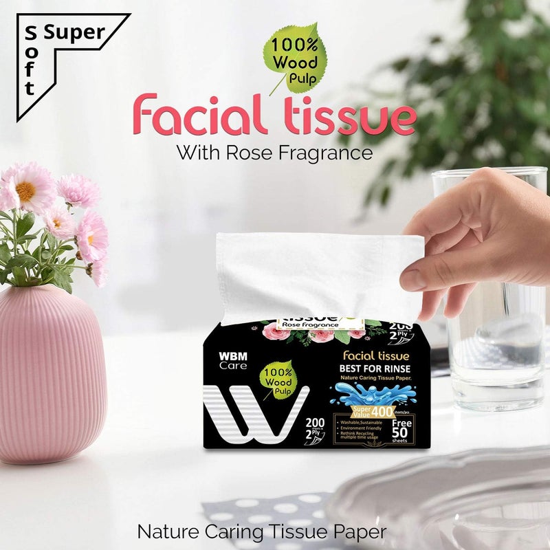 WBM Care Professional Facial Tissues with Rose Fragrance  10 Boxes per Case 200 Sheets Each Pack of 10  UltraSoft White Tissues for Gentle Care - Image 5